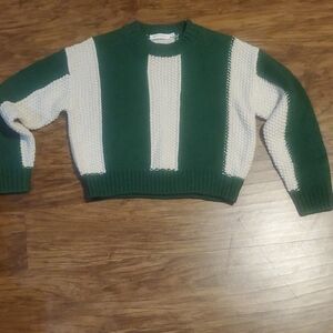 All in Favor Green and Cream Knit Sweater Small